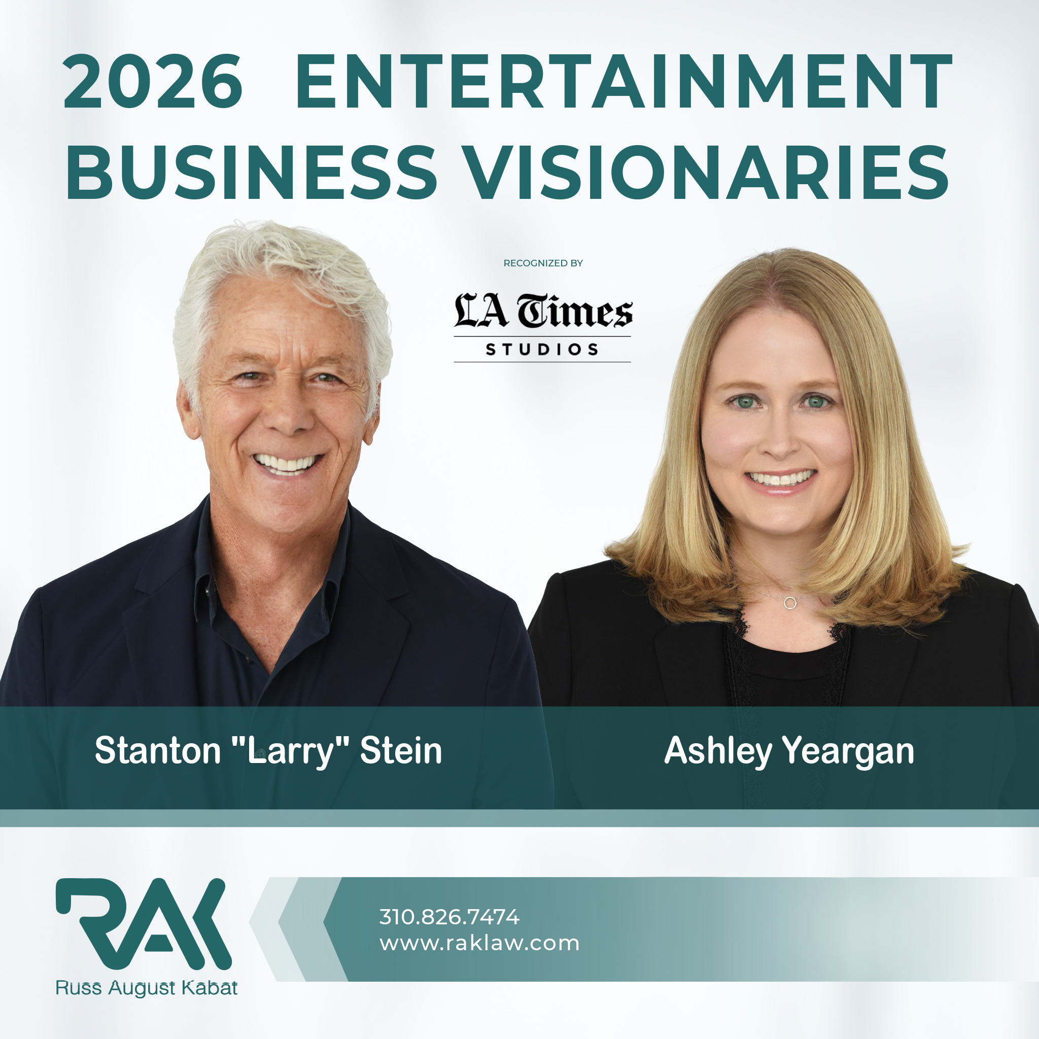 Stanton “Larry” Stein and Ashley R. Yeargan recognized as 2026 Entertainment Business Visionaries in The LA Times’ Envelope Magazine